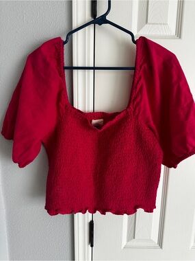 Hot pink Puff-Sleeve Smocked Crop Top - Women
